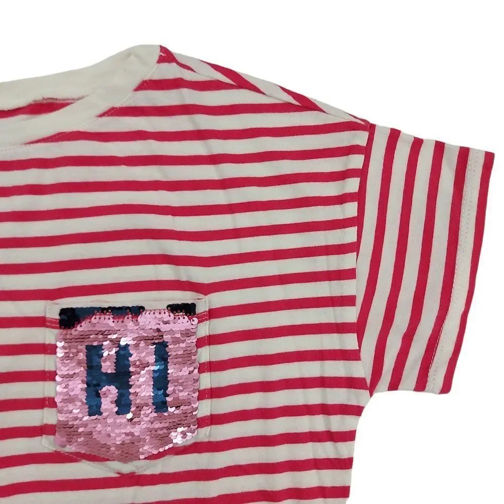 Gap Kids Girls Short Sleeve T-Shirt XL White Pink Reversible Sequin Lightweight